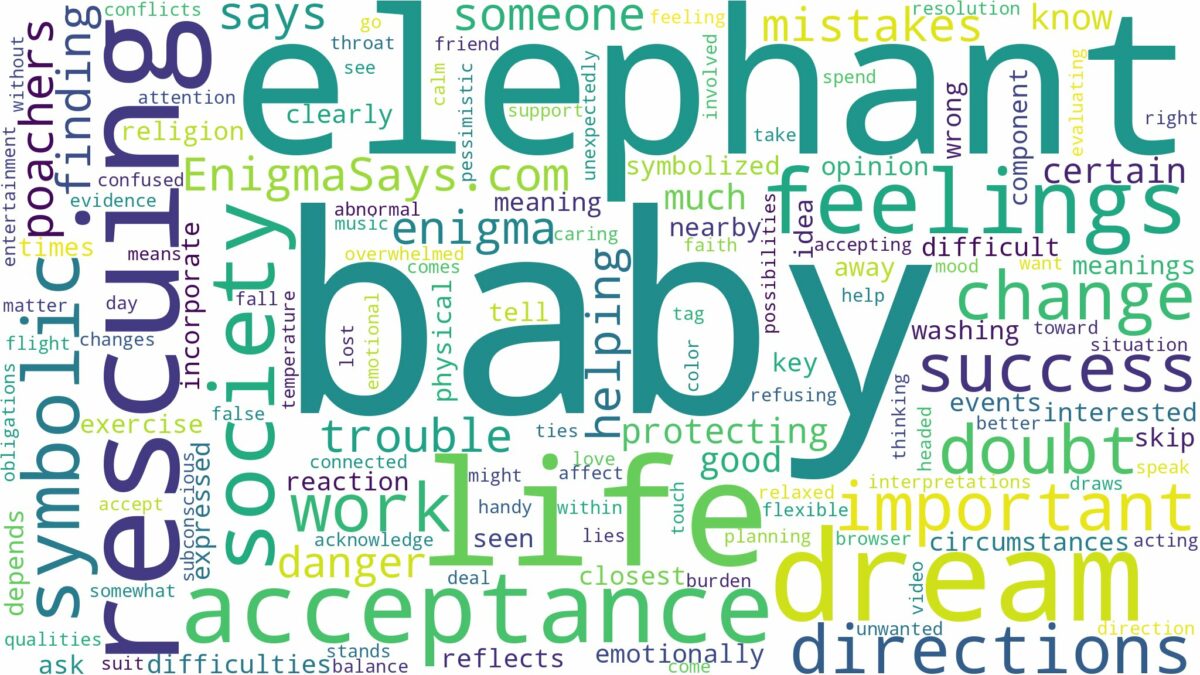 dreaming of rescuing a baby elephant and related dreams with their meanings in a word cloud