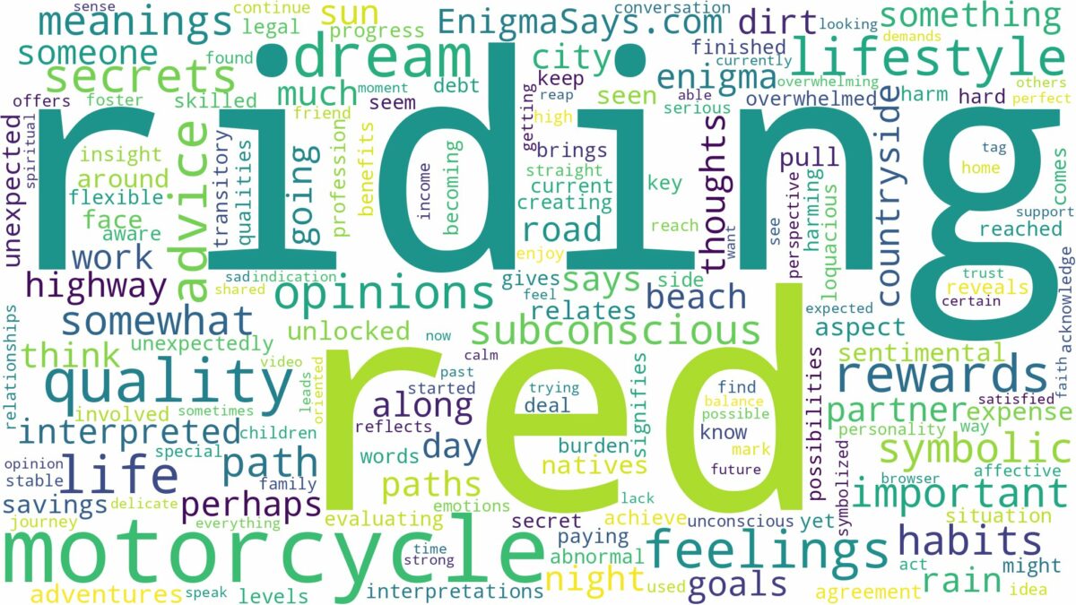 dreaming of riding a red motorcycle and related dreams with their meanings in a word cloud