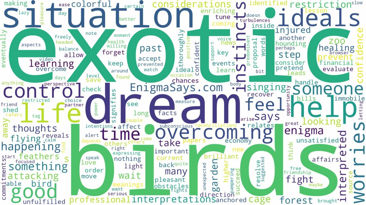 dream about exotic birds and related dreams with their meanings in a word cloud