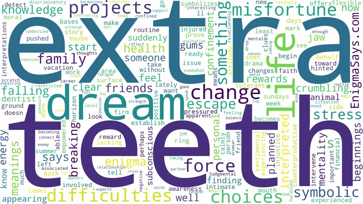 dream about extra teeth and related dreams with their meanings in a word cloud