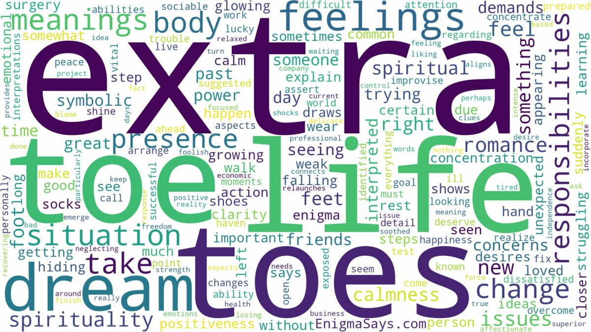 dream about extra toes and related dreams with their meanings in a word cloud