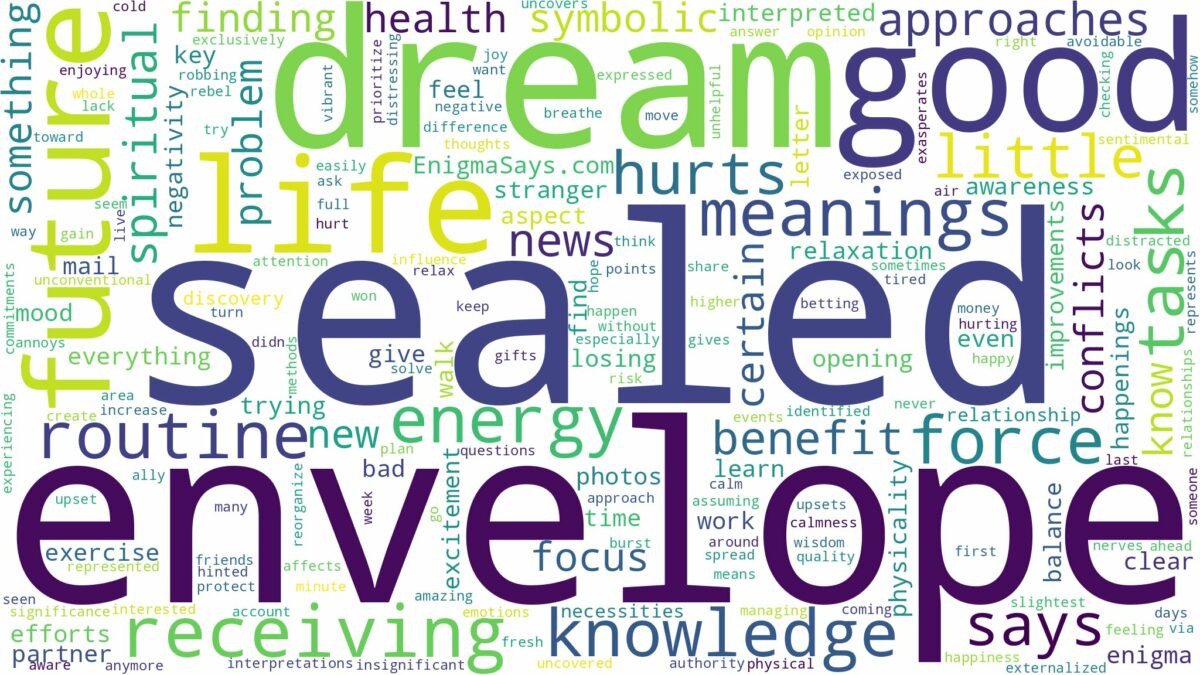 dream about sealed envelope and related dreams with their meanings in a word cloud