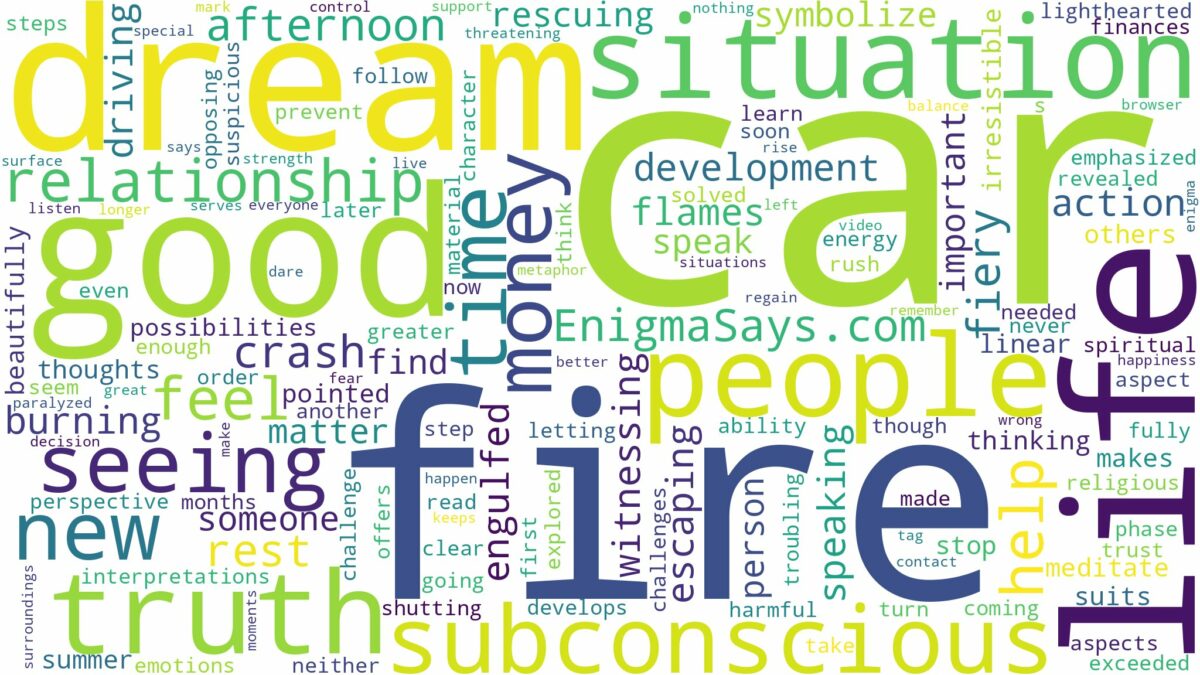 dreaming of seeing a car on fire and related dreams with their meanings in a word cloud