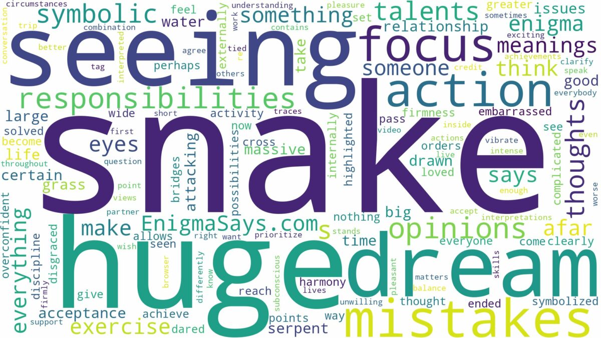 dreaming of seeing a huge snake and related dreams with their meanings in a word cloud