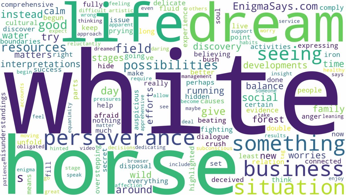 dreaming of seeing a white horse and related dreams with their meanings in a word cloud