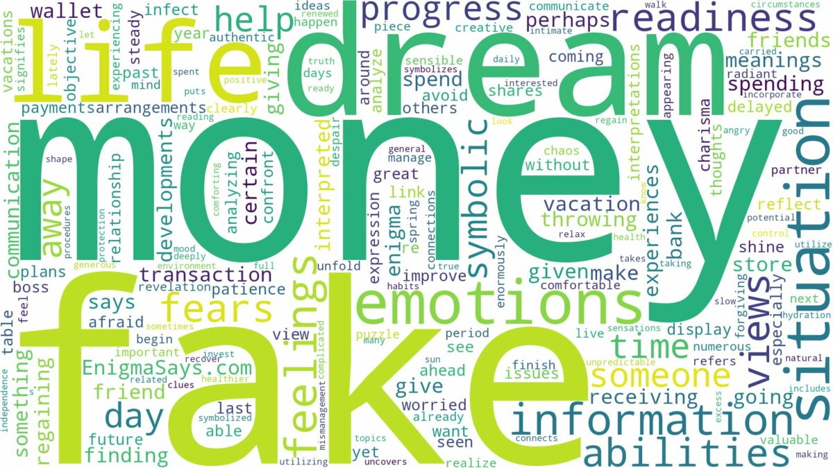 dream about fake money and related dreams with their meanings in a word cloud