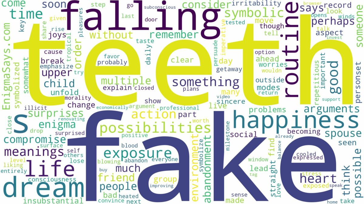 dreaming about fake teeth falling out and related dreams with their meanings in a word cloud