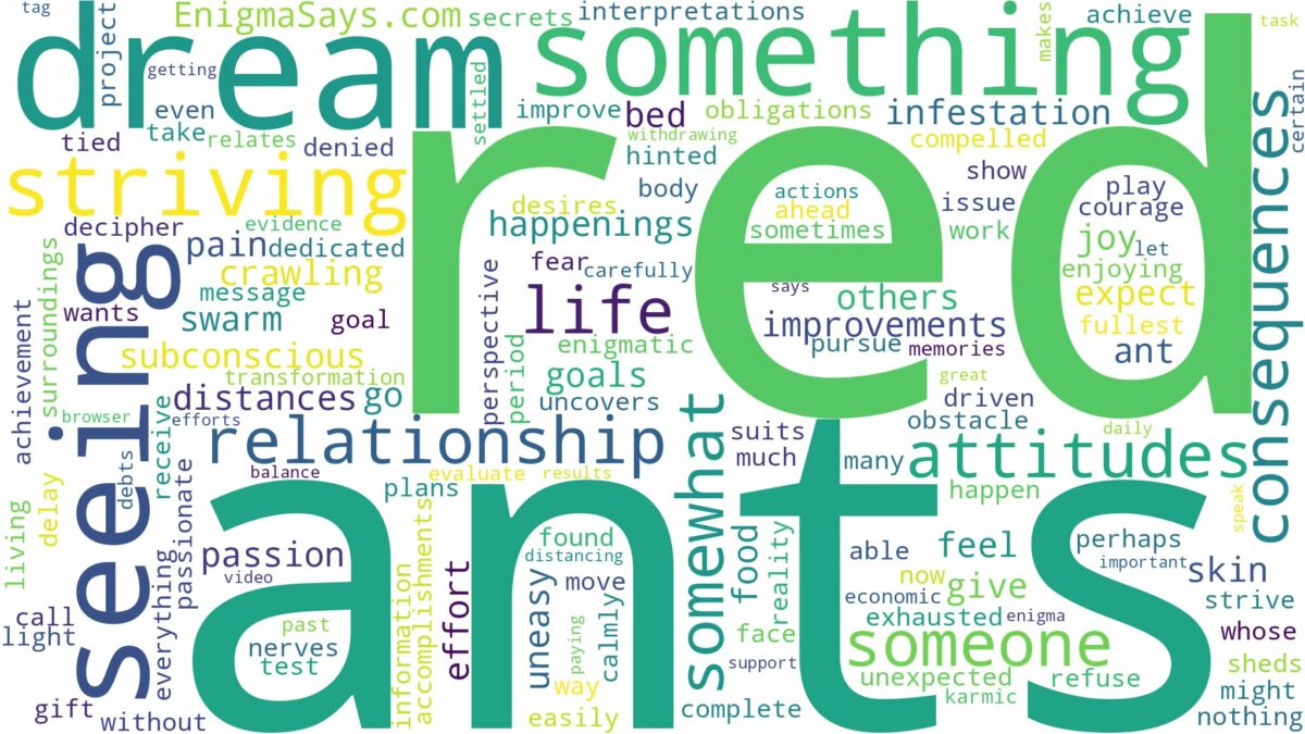 dreaming of seeing red ants and related dreams with their meanings in a word cloud