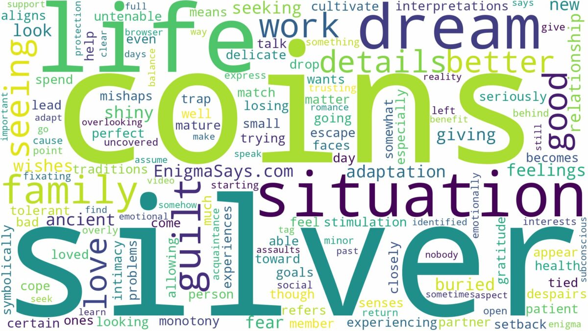 dreaming of seeing silver coins and related dreams with their meanings in a word cloud