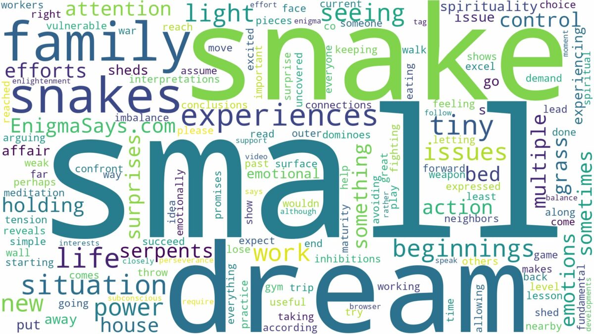 dreaming of seeing small snakes and related dreams with their meanings in a word cloud