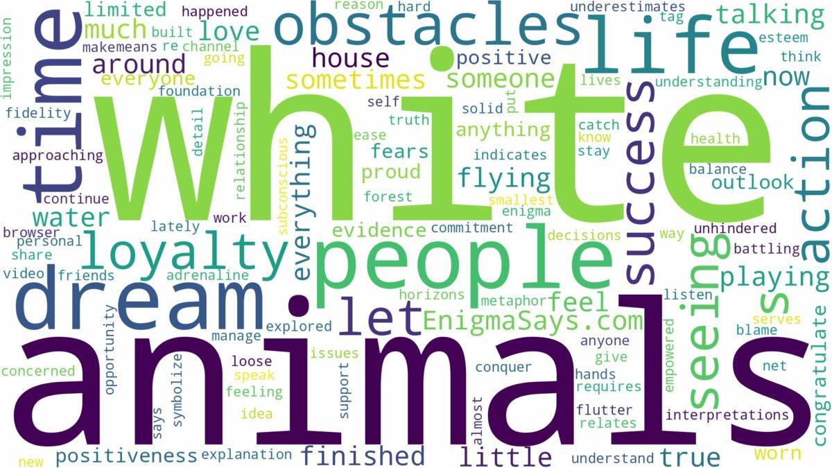 dreaming of seeing white animals and related dreams with their meanings in a word cloud