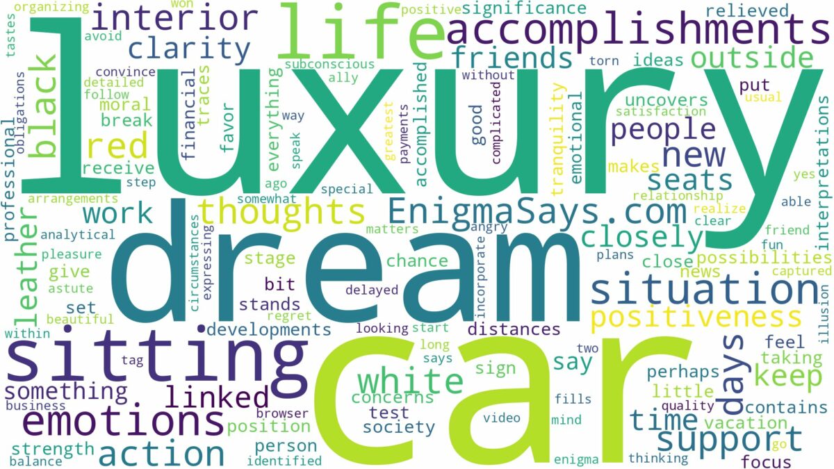 dreaming of sitting in a luxury car and related dreams with their meanings in a word cloud