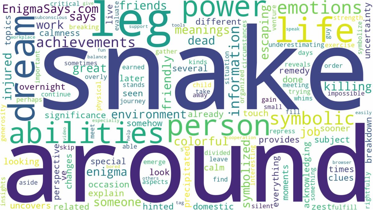 dream about snake around your leg and related dreams with their meanings in a word cloud