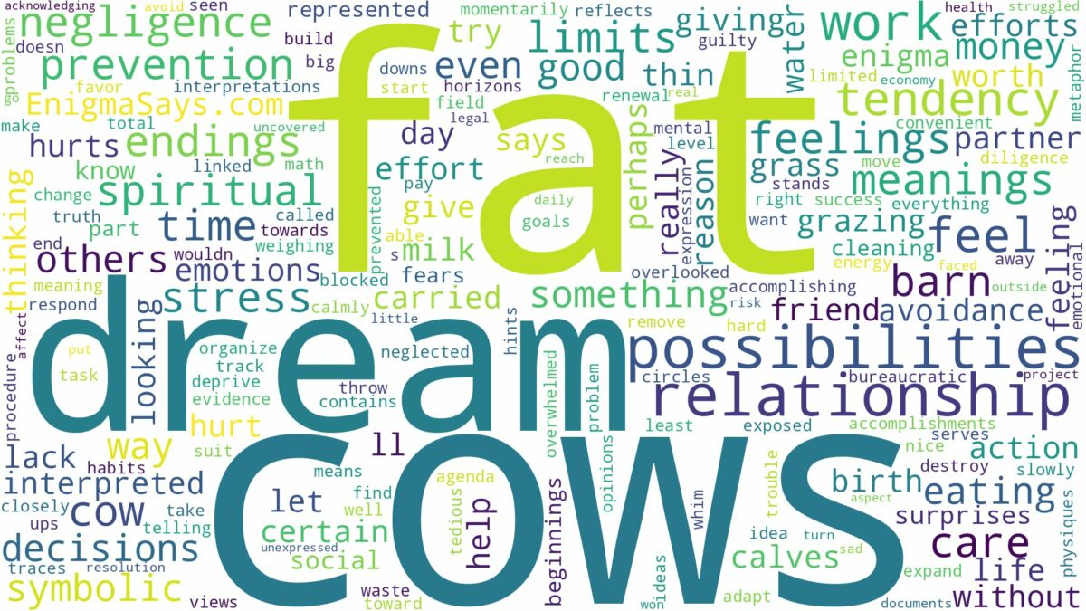 dream about fat cows and related dreams with their meanings in a word cloud