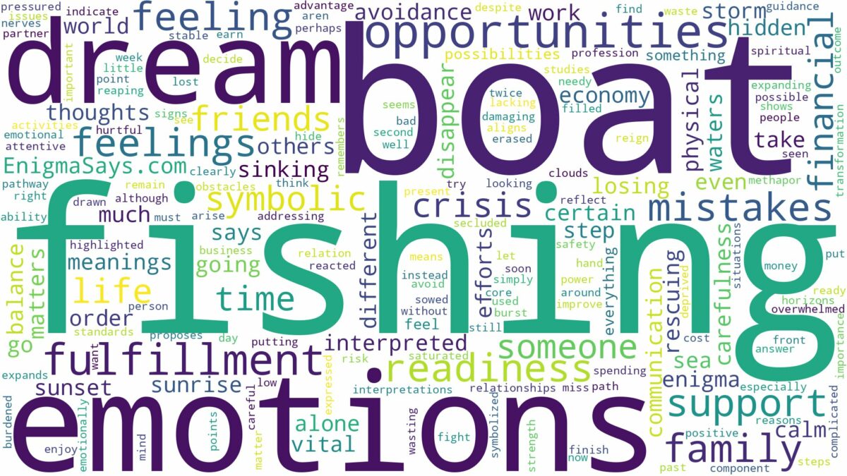 dreaming of a fishing boat and related dreams with their meanings in a word cloud