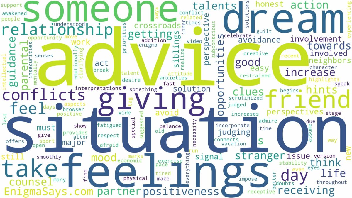 dreaming about someone giving you advice and related dreams with their meanings in a word cloud