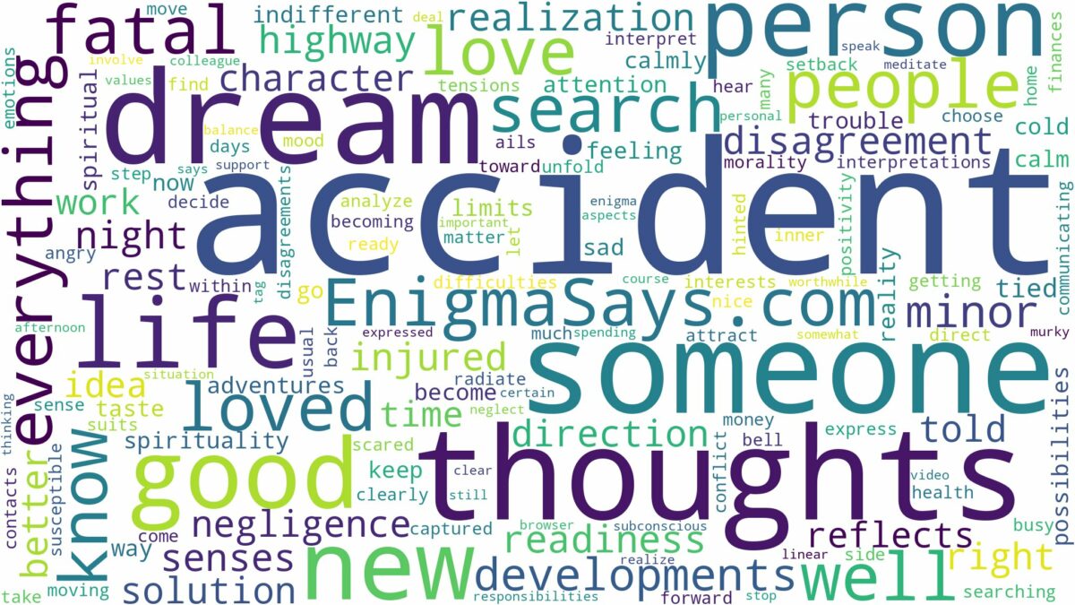 dreaming about someone having accident and related dreams with their meanings in a word cloud