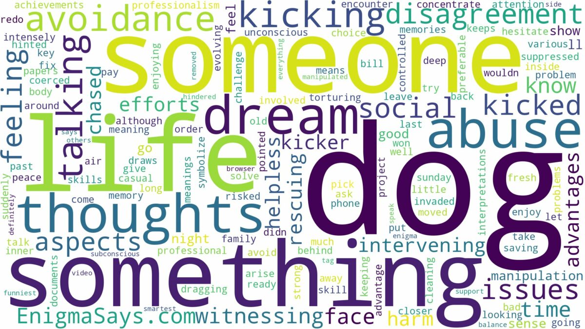 dreaming about someone kicking a dog and related dreams with their meanings in a word cloud