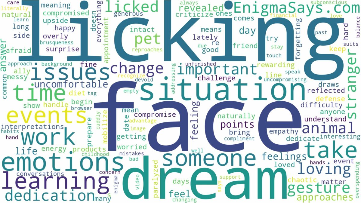 dreaming about someone licking your face and related dreams with their meanings in a word cloud