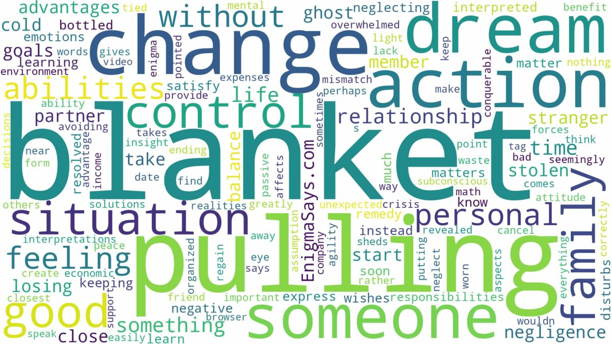 dreaming about someone pulling your blanket and related dreams with their meanings in a word cloud