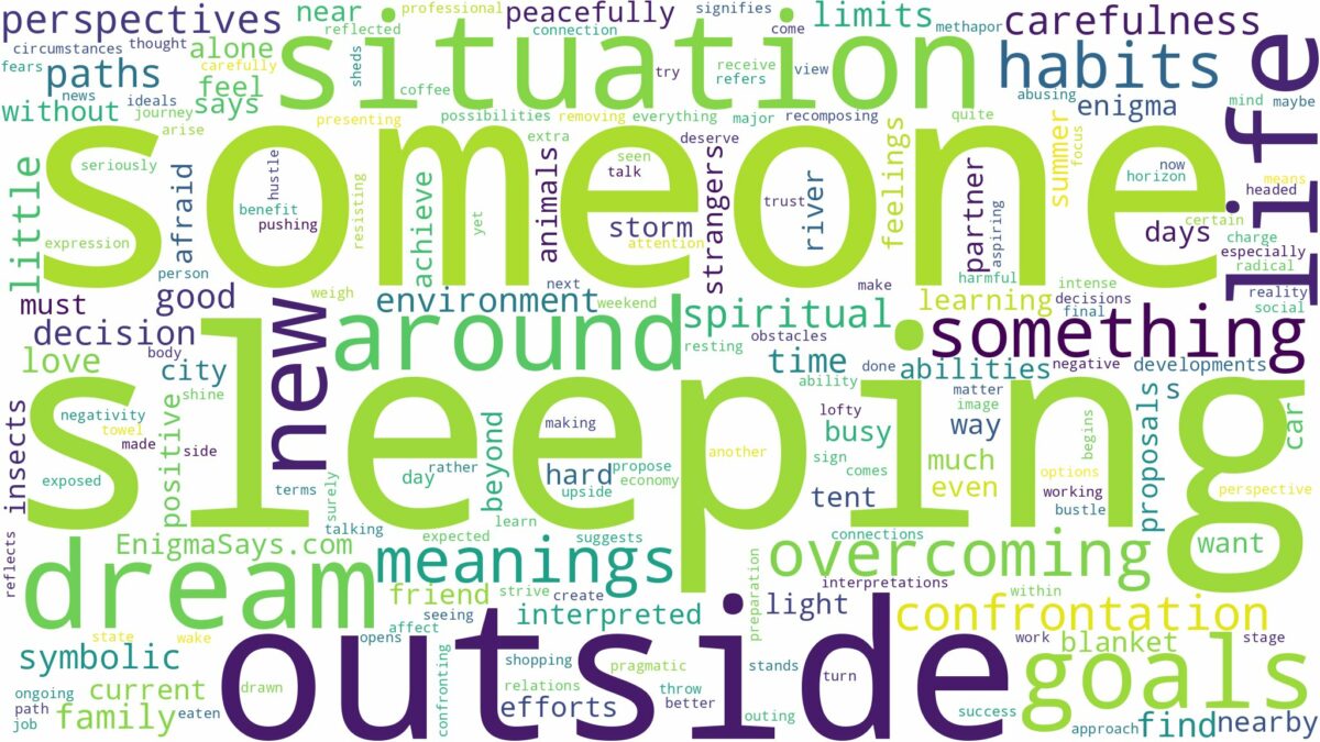 dreaming about someone sleeping outside and related dreams with their meanings in a word cloud