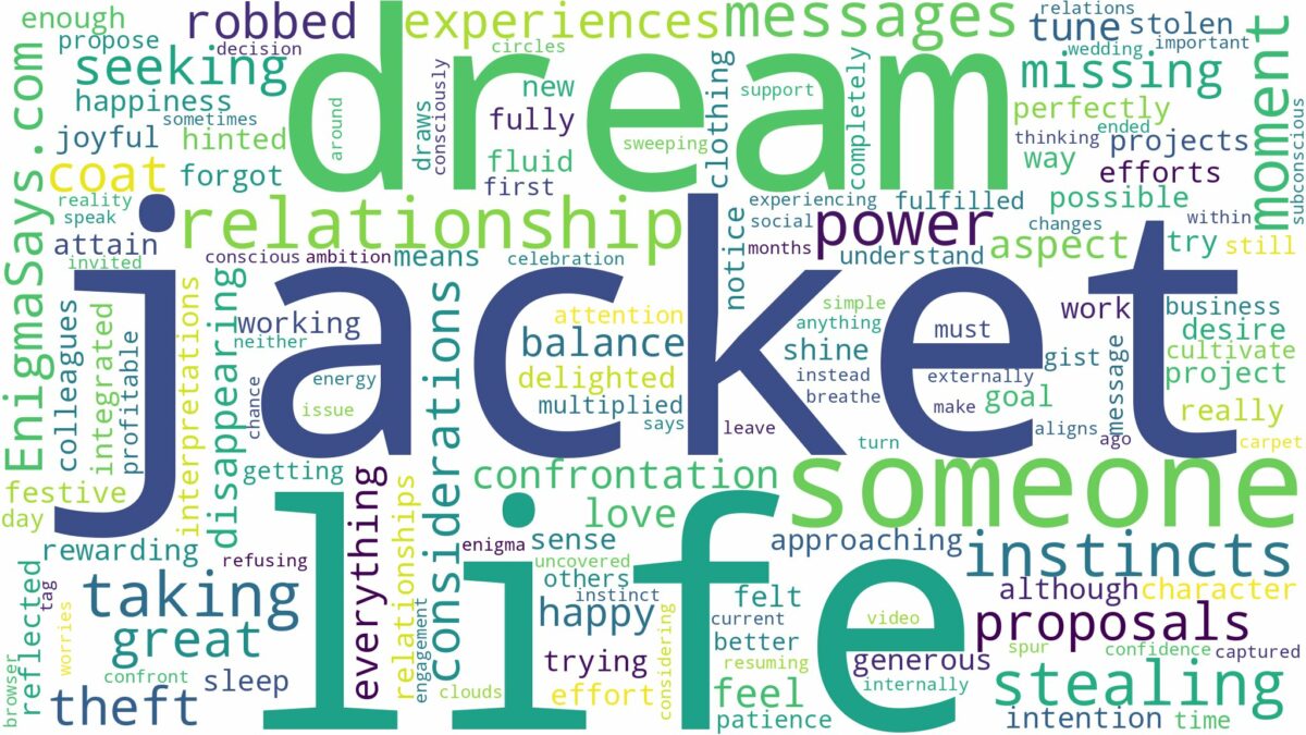 dreaming about someone stealing your jacket and related dreams with their meanings in a word cloud