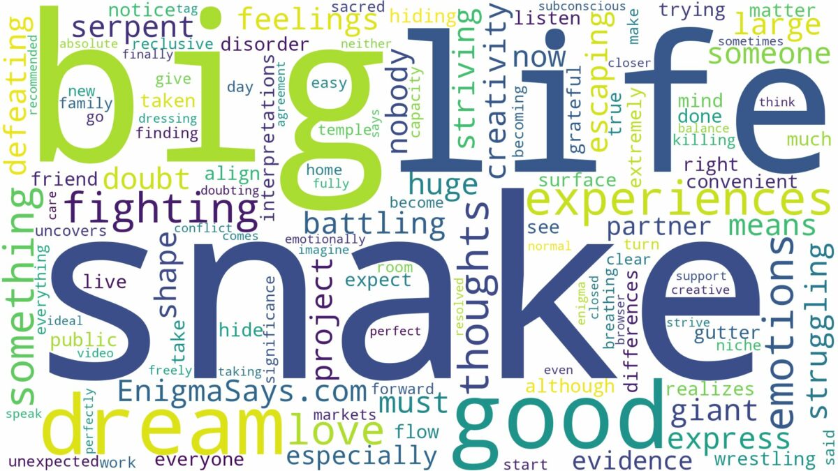 dreaming of fighting a big snake and related dreams with their meanings in a word cloud