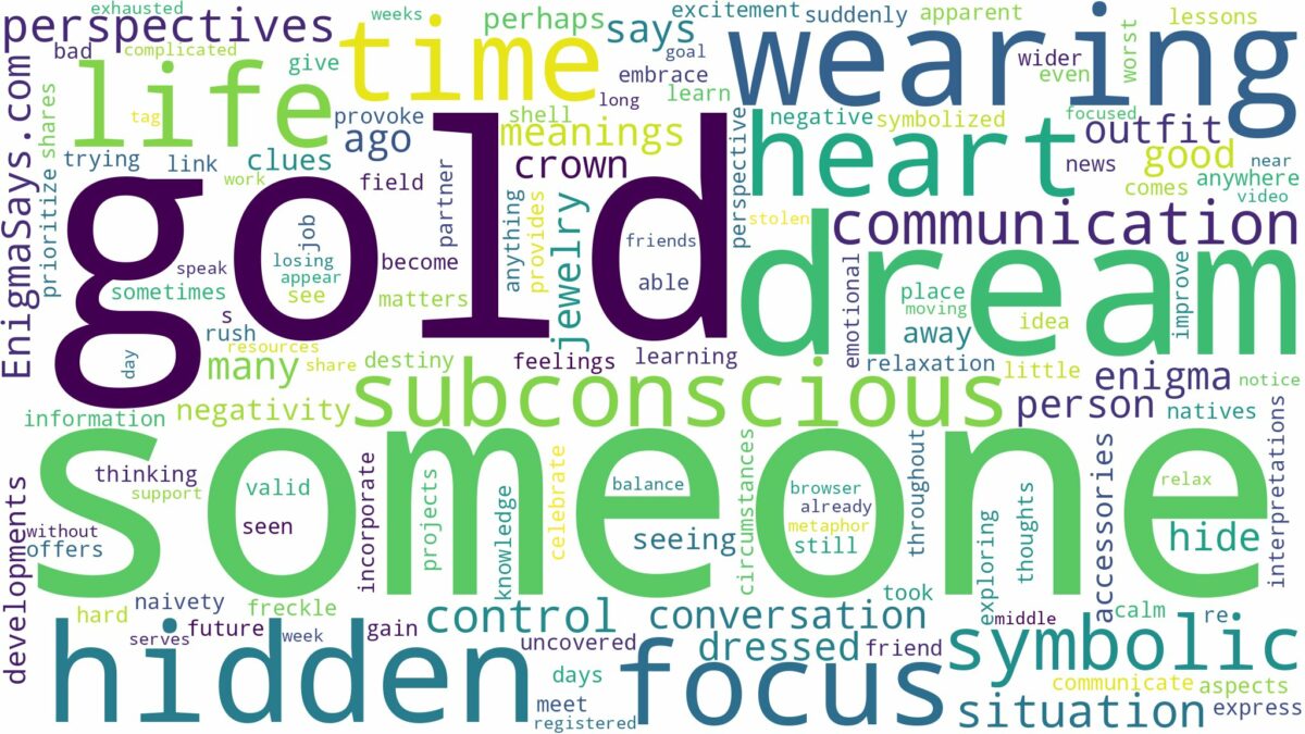 dreaming about someone wearing gold and related dreams with their meanings in a word cloud