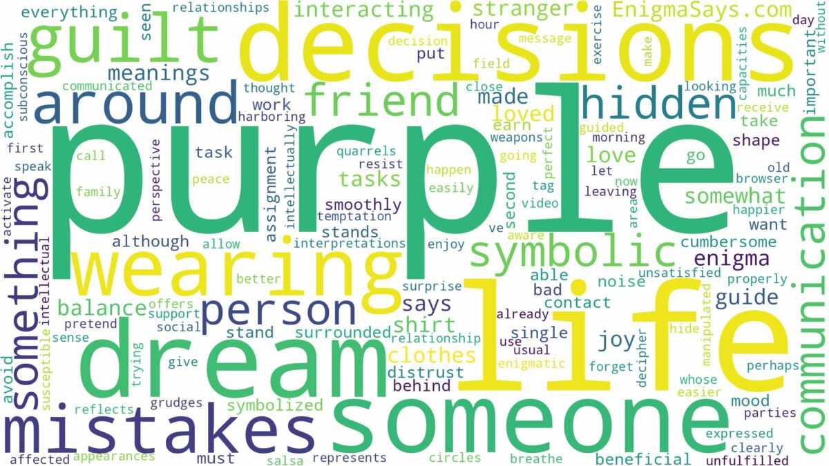 dreaming about someone wearing purple and related dreams with their meanings in a word cloud