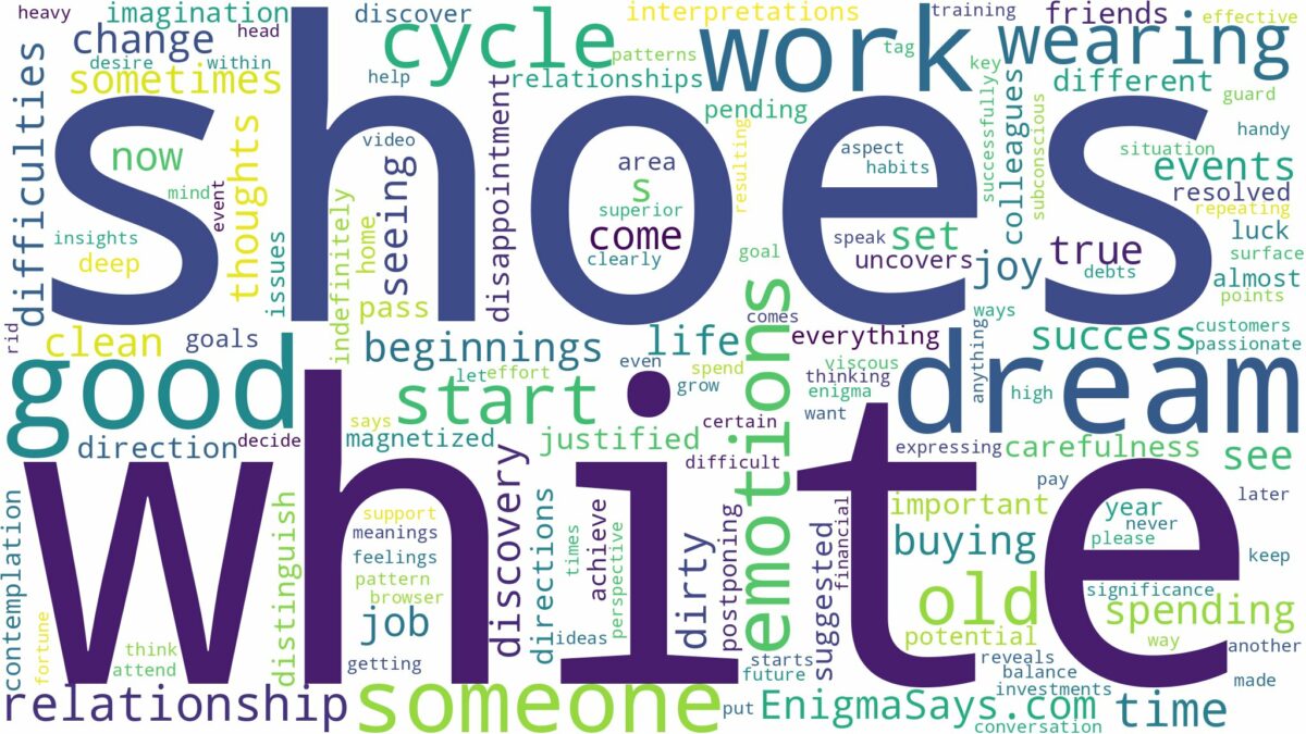 dreaming about someone wearing white shoes and related dreams with their meanings in a word cloud