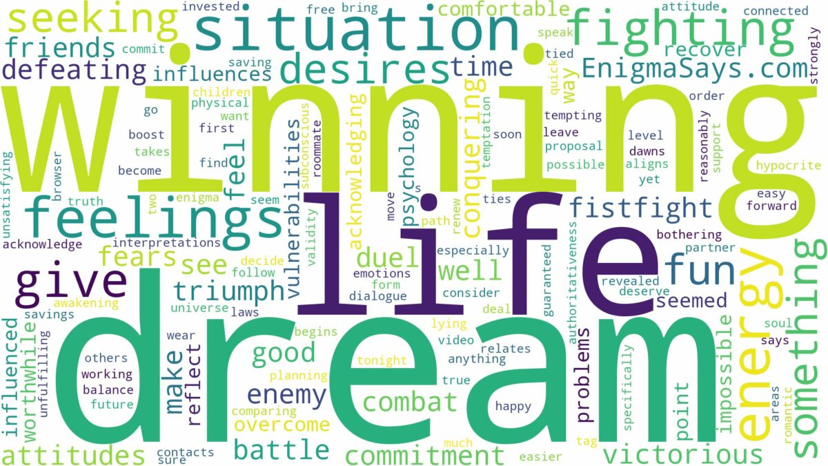 dream of fighting and winning and related dreams with their meanings in a word cloud