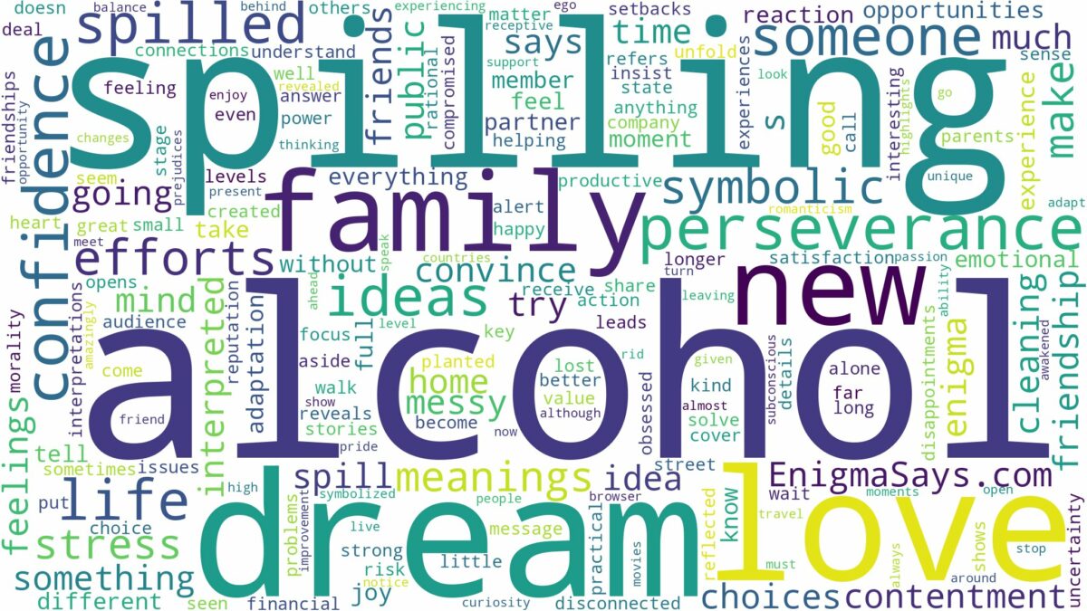 dream of spilling alcohol and related dreams with their meanings in a word cloud