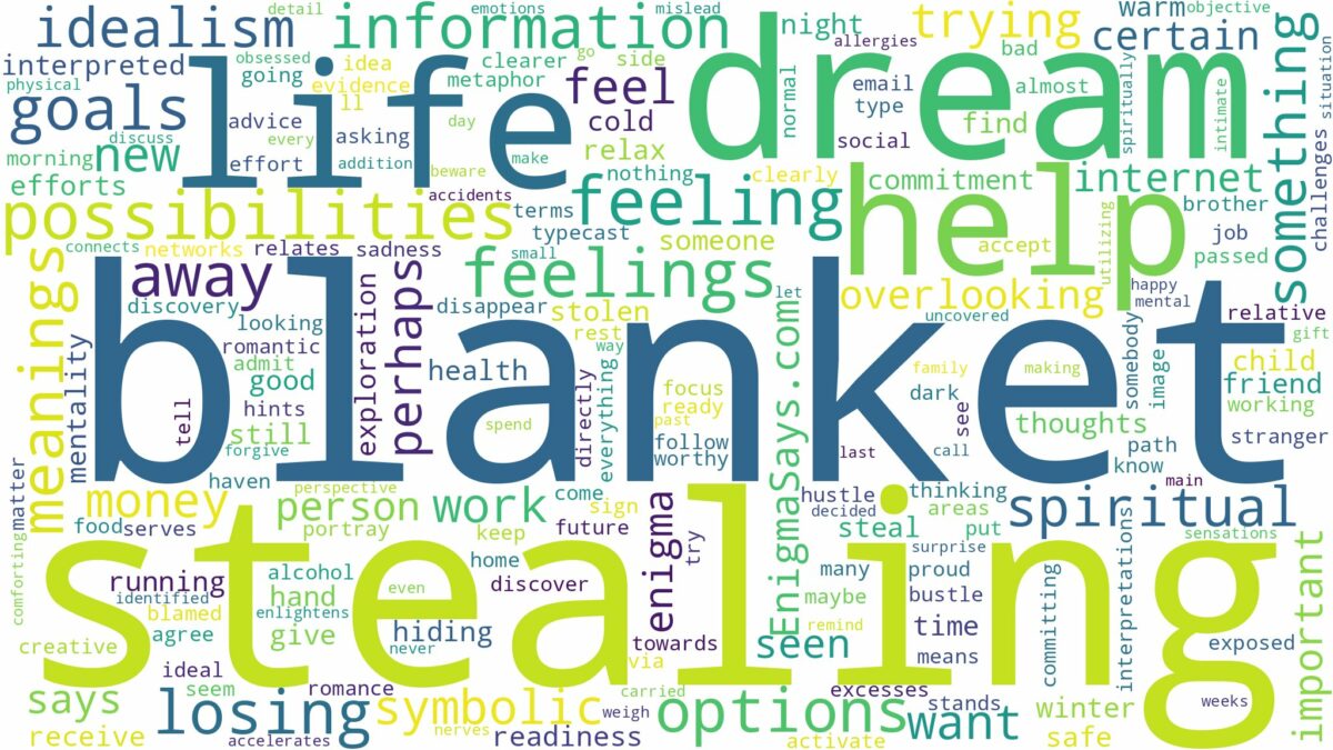 dream of stealing a blanket and related dreams with their meanings in a word cloud