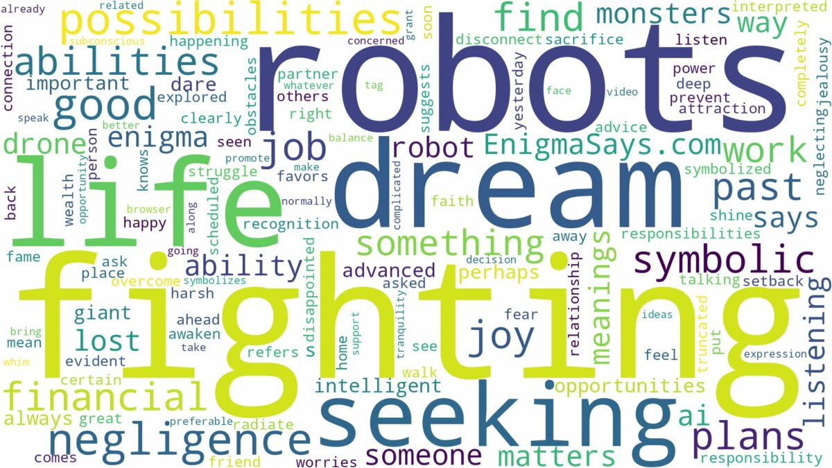 dream of fighting robots and related dreams with their meanings in a word cloud