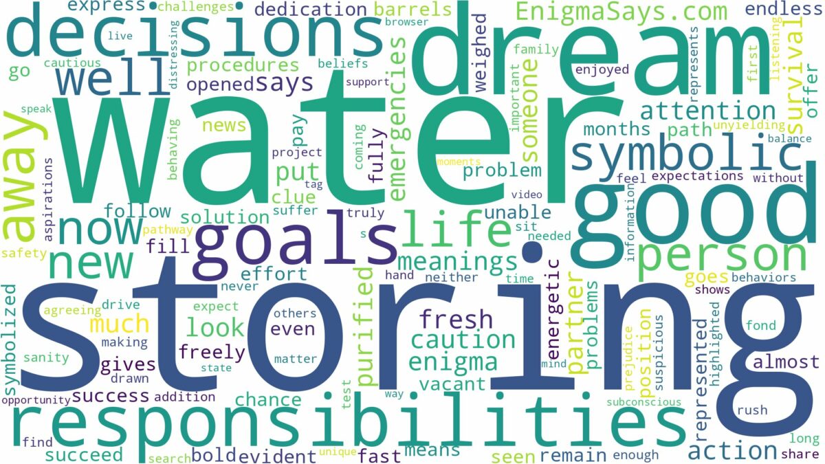 dream of storing water and related dreams with their meanings in a word cloud