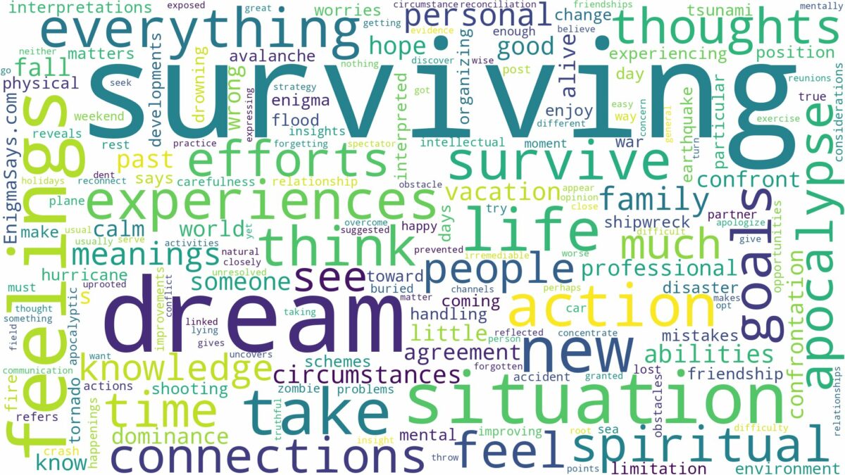 dream about survive and related dreams with their meanings in a word cloud