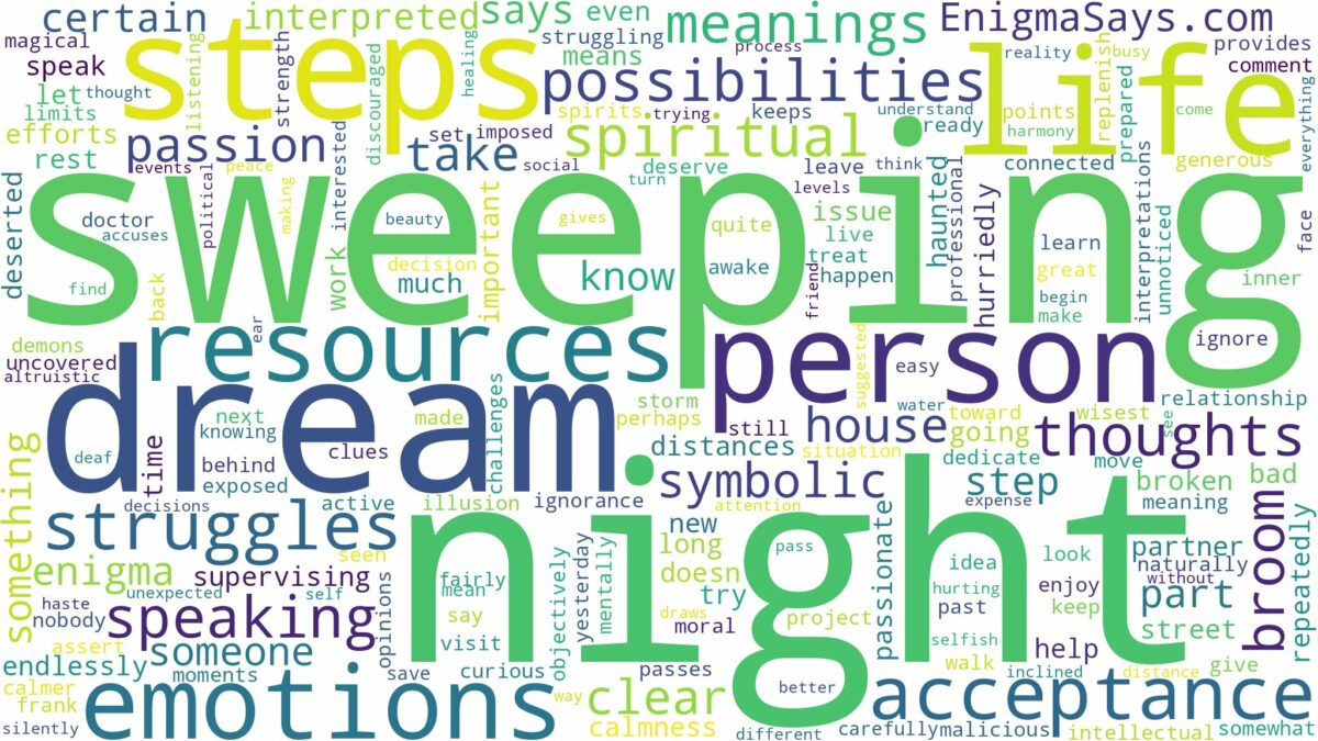 dream of sweeping at night and related dreams with their meanings in a word cloud