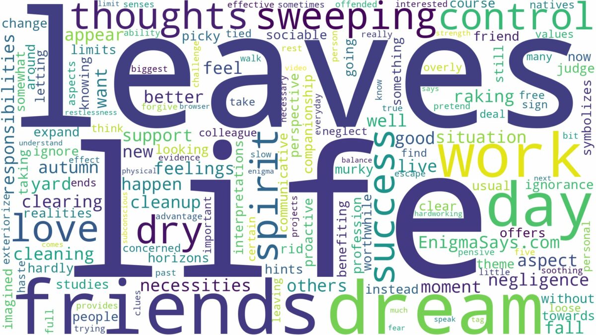 dreaming of sweeping dry leaves and related dreams with their meanings in a word cloud