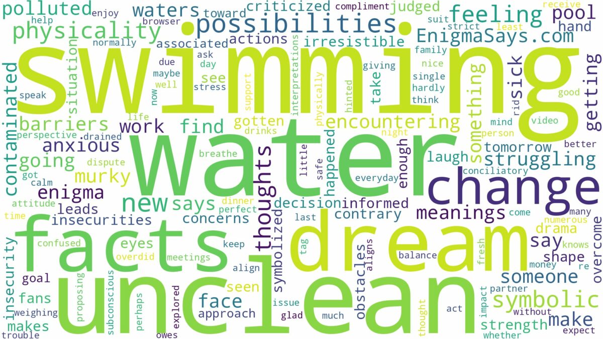 dreaming of swimming in unclean water and related dreams with their meanings in a word cloud