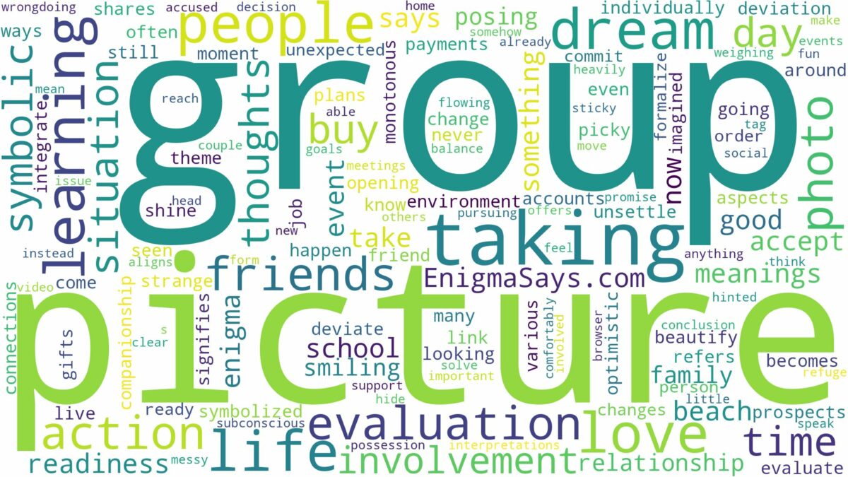 dreaming of taking a group picture and related dreams with their meanings in a word cloud