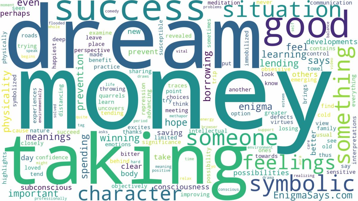 dream of taking money and related dreams with their meanings in a word cloud