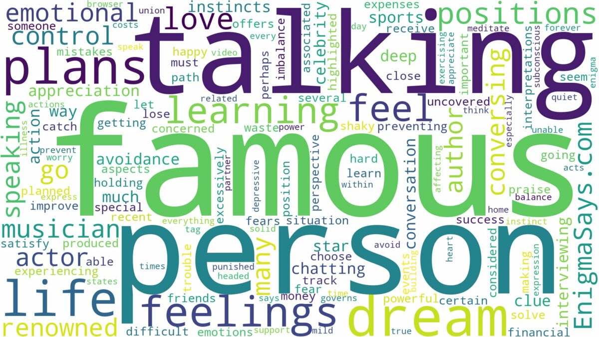 dreaming of talking to a famous person and related dreams with their meanings in a word cloud