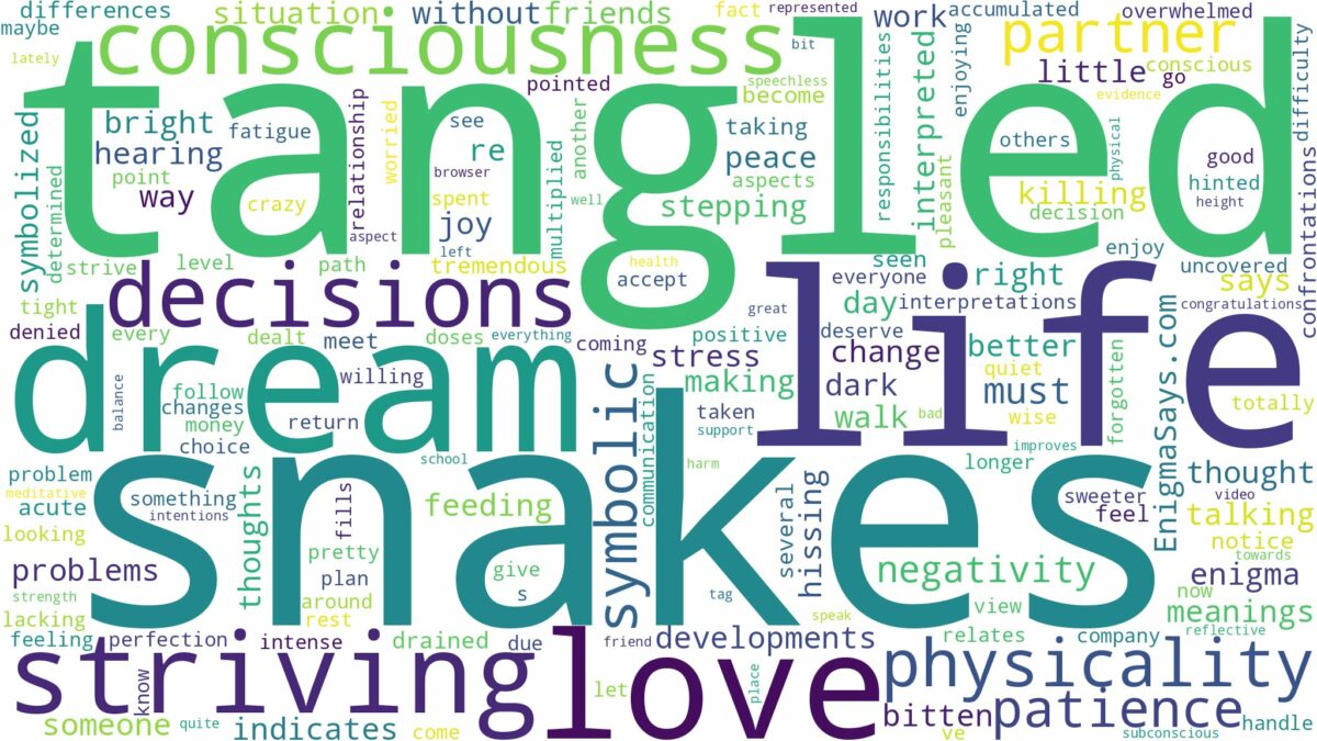 dream about tangled snakes and related dreams with their meanings in a word cloud