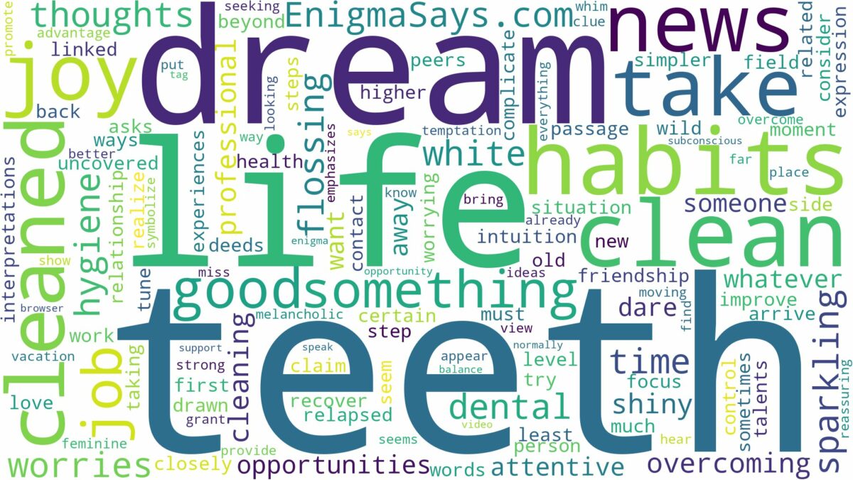 dreaming about teeth being cleaned and related dreams with their meanings in a word cloud