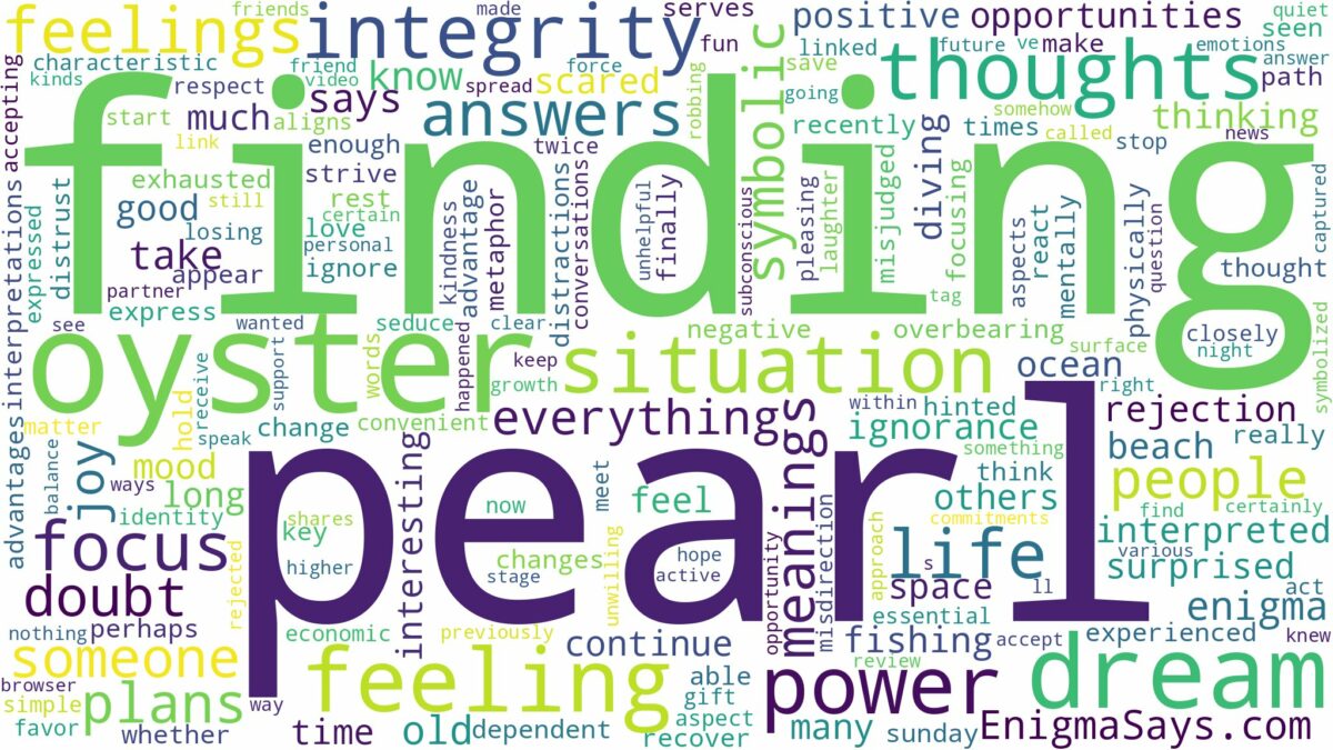 dreaming of finding a pearl in an oyster and related dreams with their meanings in a word cloud