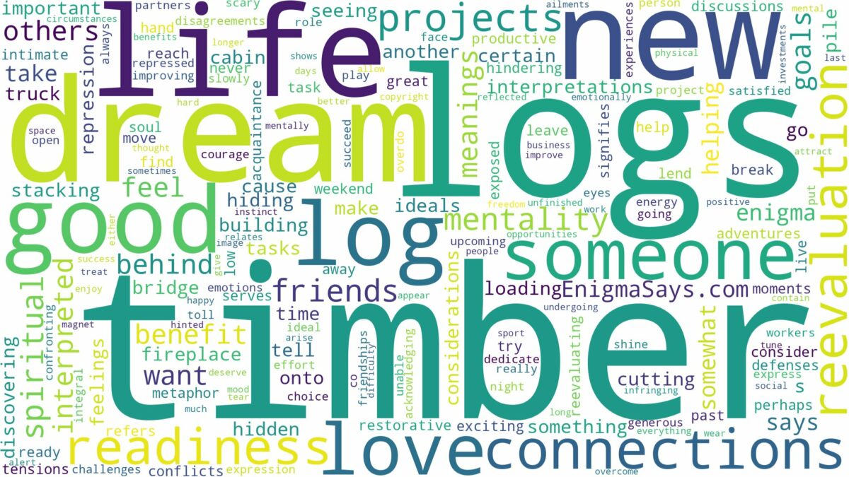 dream about timber logs and related dreams with their meanings in a word cloud