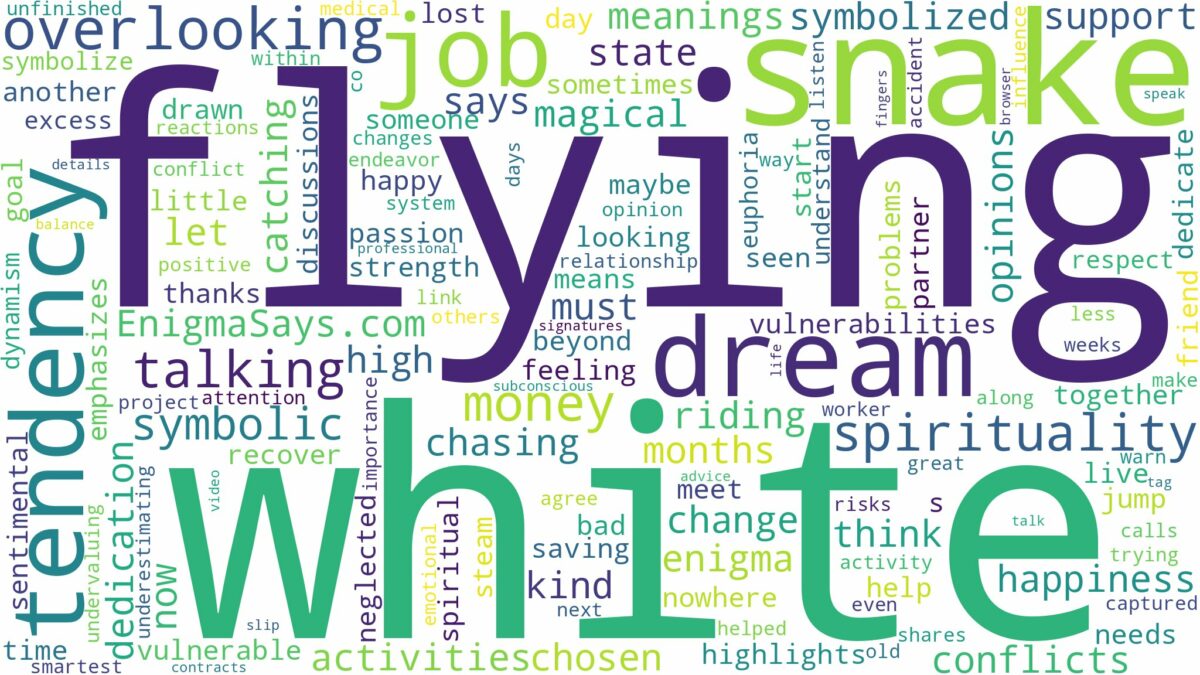 dreaming about a flying white snake and related dreams with their meanings in a word cloud