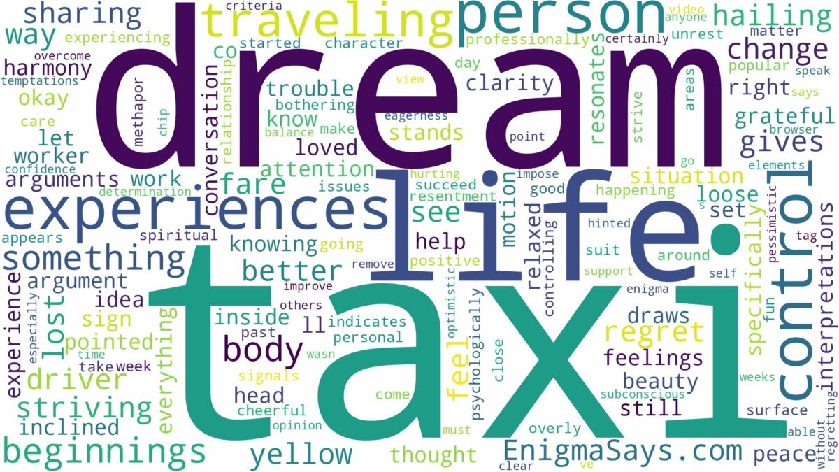 dream of traveling in a taxi and related dreams with their meanings in a word cloud