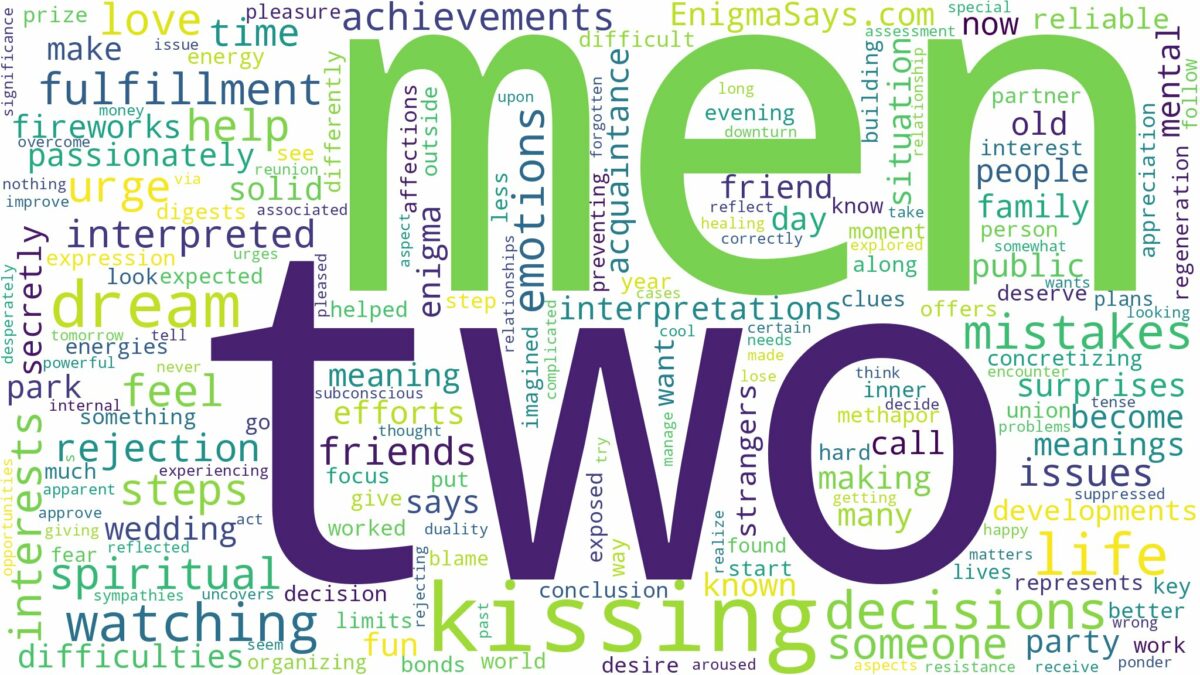 dreaming about two men kissing and related dreams with their meanings in a word cloud