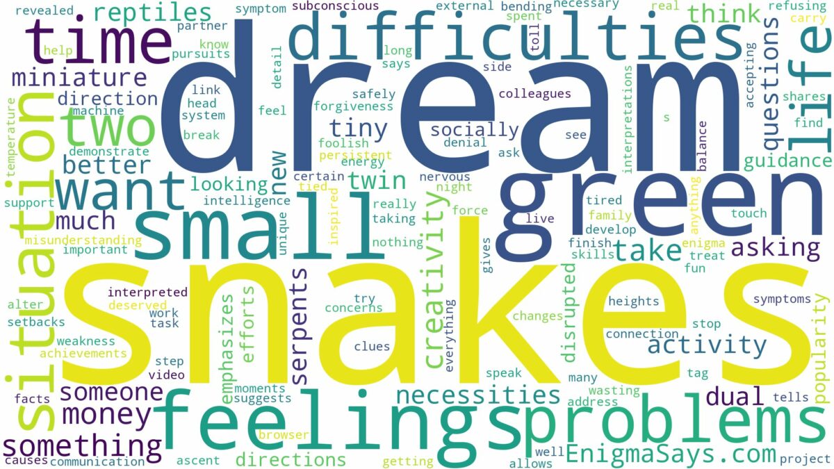 dream about two small green snakes and related dreams with their meanings in a word cloud